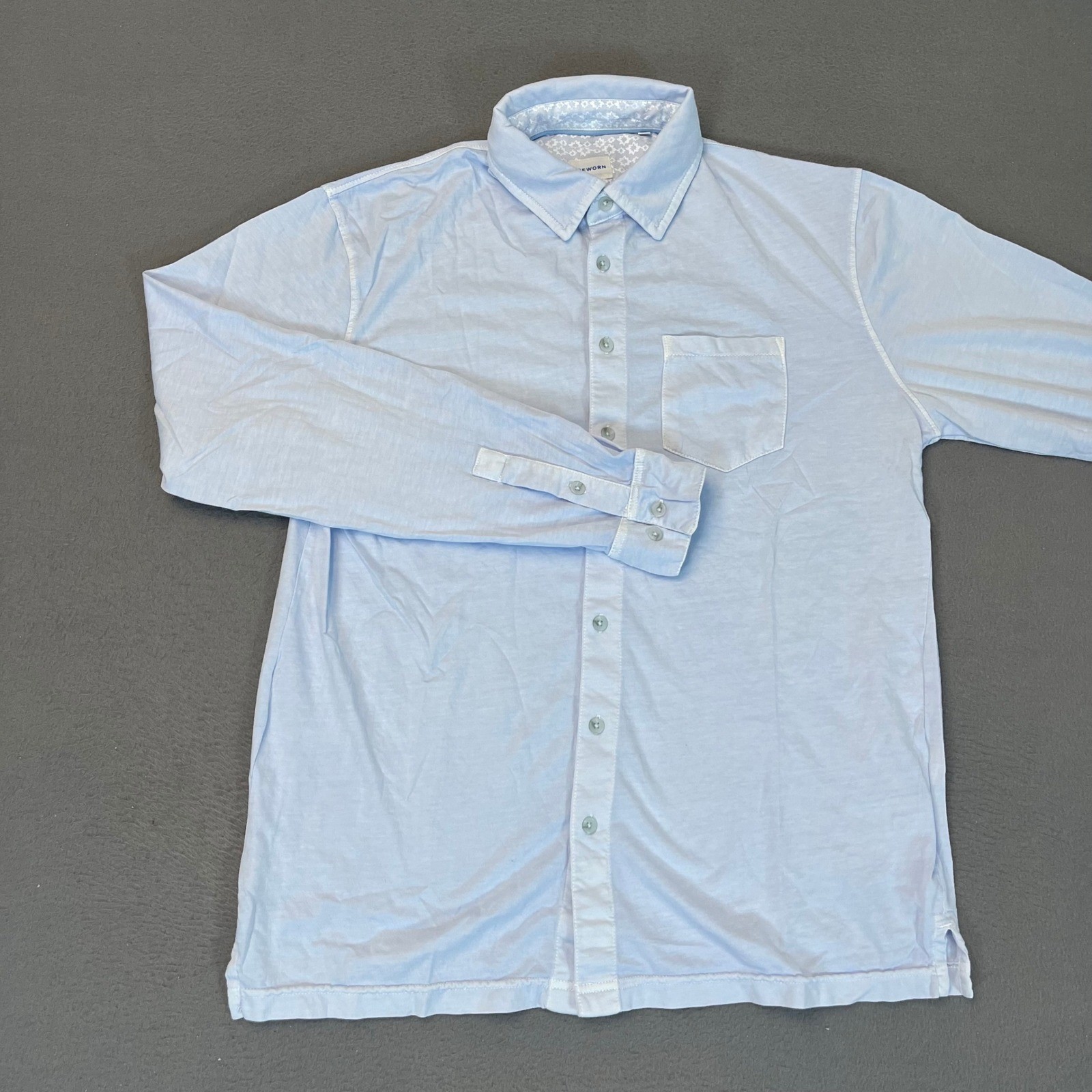 Reworn Mens Light Blue 100% Cotton Jersey Long Sleeve Button Down Shirt Size Med