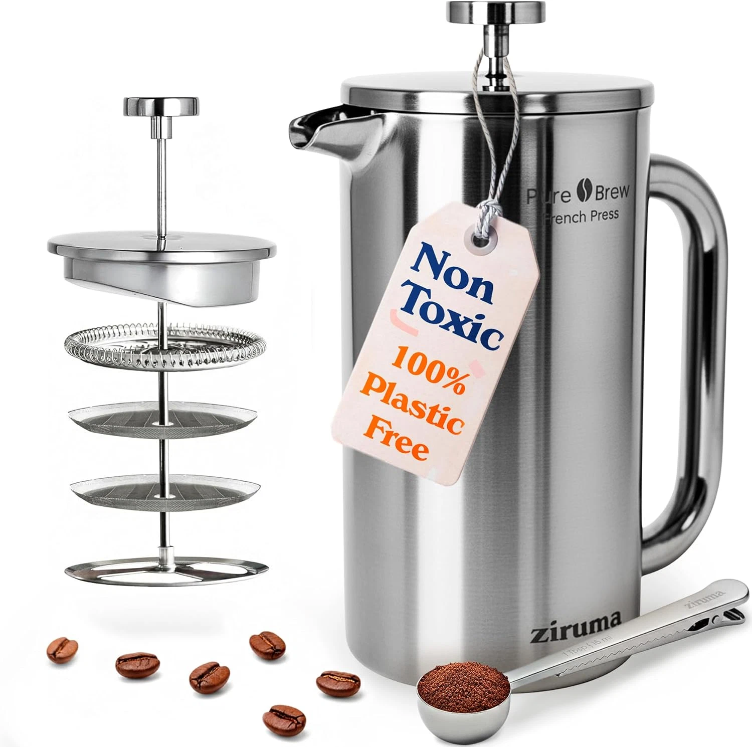 Non-Toxic French Press, Surgical Stainless Steel Coffee Press, Plastic-Free, Hea