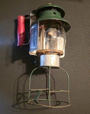 Coleman 5101 Lantern WITH ORIGINAL RED HANDLE.  1950's Coleman Green Logo Pyrex