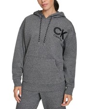 Calvin Klein Women's Eco Fleece Logo Pullover Hoodie Black Heather Size XL 59