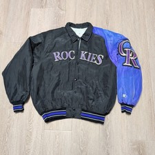 Vintage Starter Colorado Rockies Bomber Varsity Jacket Mens L Purple Black MLB