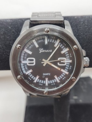Geneva Oversized Black Dial Quartz Watch Heavy Metal Band Modern S1
