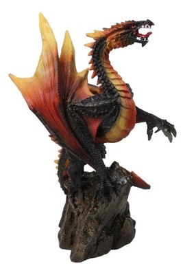 Vulcan Rock Dragon with Fire Wings and Spikes On Volcano Stone Mountain Figurine