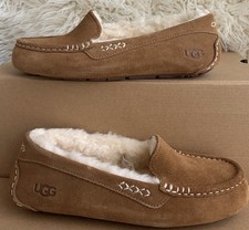 Womens Ugg Ansley Chestnut Suede Wool Lined Comfort Loafers Slippers Size 7