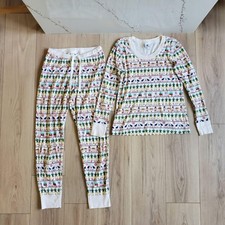 Hanna Andersson Pajama Set Womens S White Elf Raised By Elves Christmas PJs