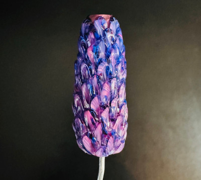 Vintage Artisan Lampwork Glass Bead Purple Blue Raised Dot Barrel Focal 1¼''