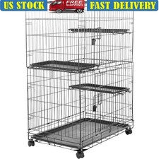 Tall 3-Tier Cat Cage Playpen Indoor Pet House Durable Steel Wire W/ 2 Doors New