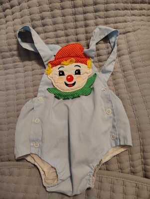 Vintage 3-6 Months Clown Bubble Romper With Snap Closure And Plastic Diaper Area