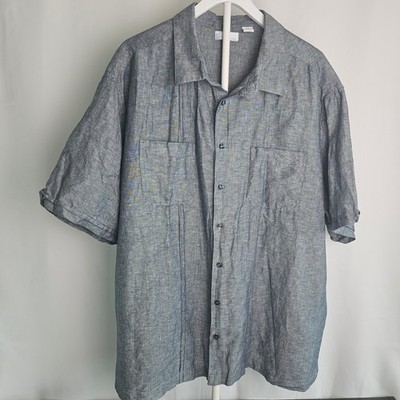 Cafe Luna Mens 3XL Gray Blue Linen Blend Guayabera Short Sleeve Chambray Shirt