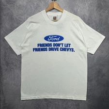 Vintage Ford Shirt Men's Large White Logo Humor USA Made Graphic Tee 90s 3916