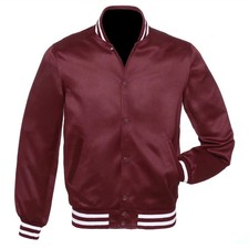 Maroon Burgundy Satin Varsity Letterman Bomber Baseball Jackets Size S-4XL