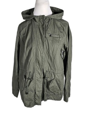 Outer Edge Wms L Green Color 100% Cotton Lt.Weight Hooded Jacket S19