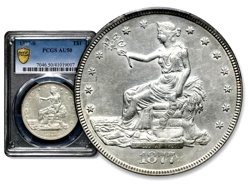 1877-S $1 Trade Silver One Dollar - PCGS AU50 - San Francisco  CC963