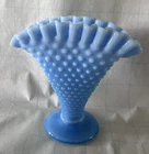 Fenton Hobnail Fan Vase Darker Pastel Blue Milk Glass 4” VHTF
