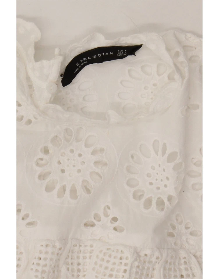 ZARA Womens Long Sleeve Blouse Top UK 16 Large White Floral Cotton AG08 - Image 3 of 3