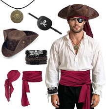 6-Piece Pirate Accessories Costume Set for Adults, Realistic Tricorn Hat
