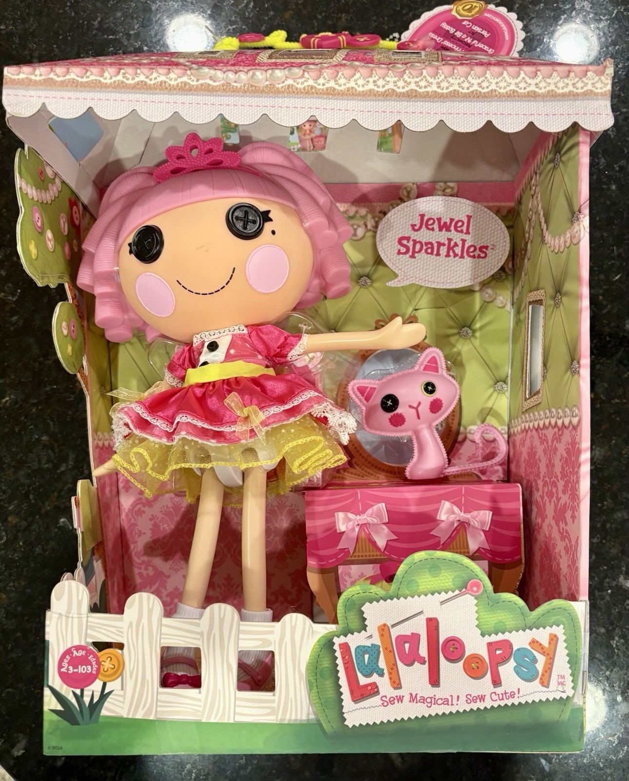 Lalaloopsy Jewel Sparkles Full Size Doll Pet Persian Cat 10th Anniversary