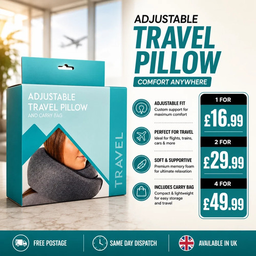 Travel Adjustable Travel Pillow & Carry Bag Grey Colour Comfortable hb5