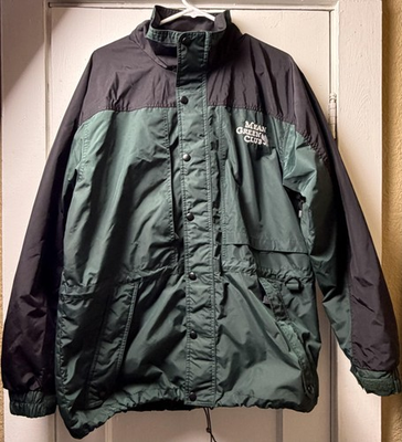 #ad Y2K UNT Mean Green Jacket Mens Medium Green Black Hooded North Texas Vintage $24.50