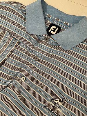 FootJoy FJ  Light Blue Striped Short Sleeve Golf Polo Men s M Blackstone