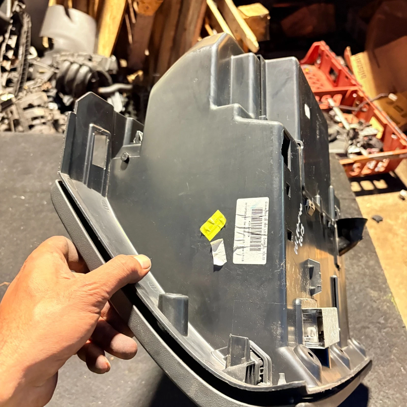 Actual rear and side of Volvo V40 glove box