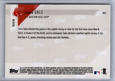 2018 Topps Now #872 Chris Sale Boston Red Sox | eBay