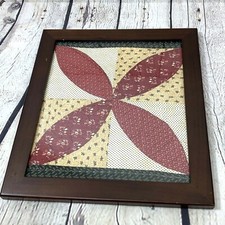 Vintage Quilt Square Star Block Framed Under Glass Both Sides Wood Frame Wall