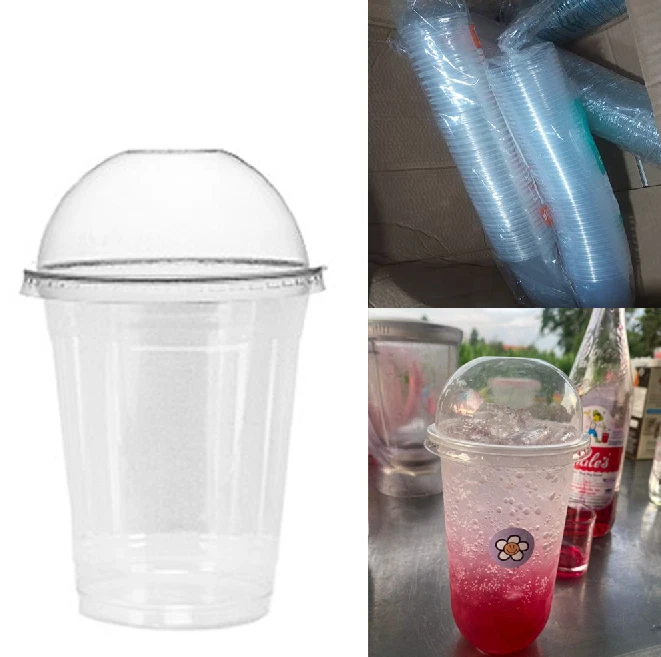 Plastic Cups With Dome Lids and Hole 16 oz Disposable Ice Cold Drink Party  Cup