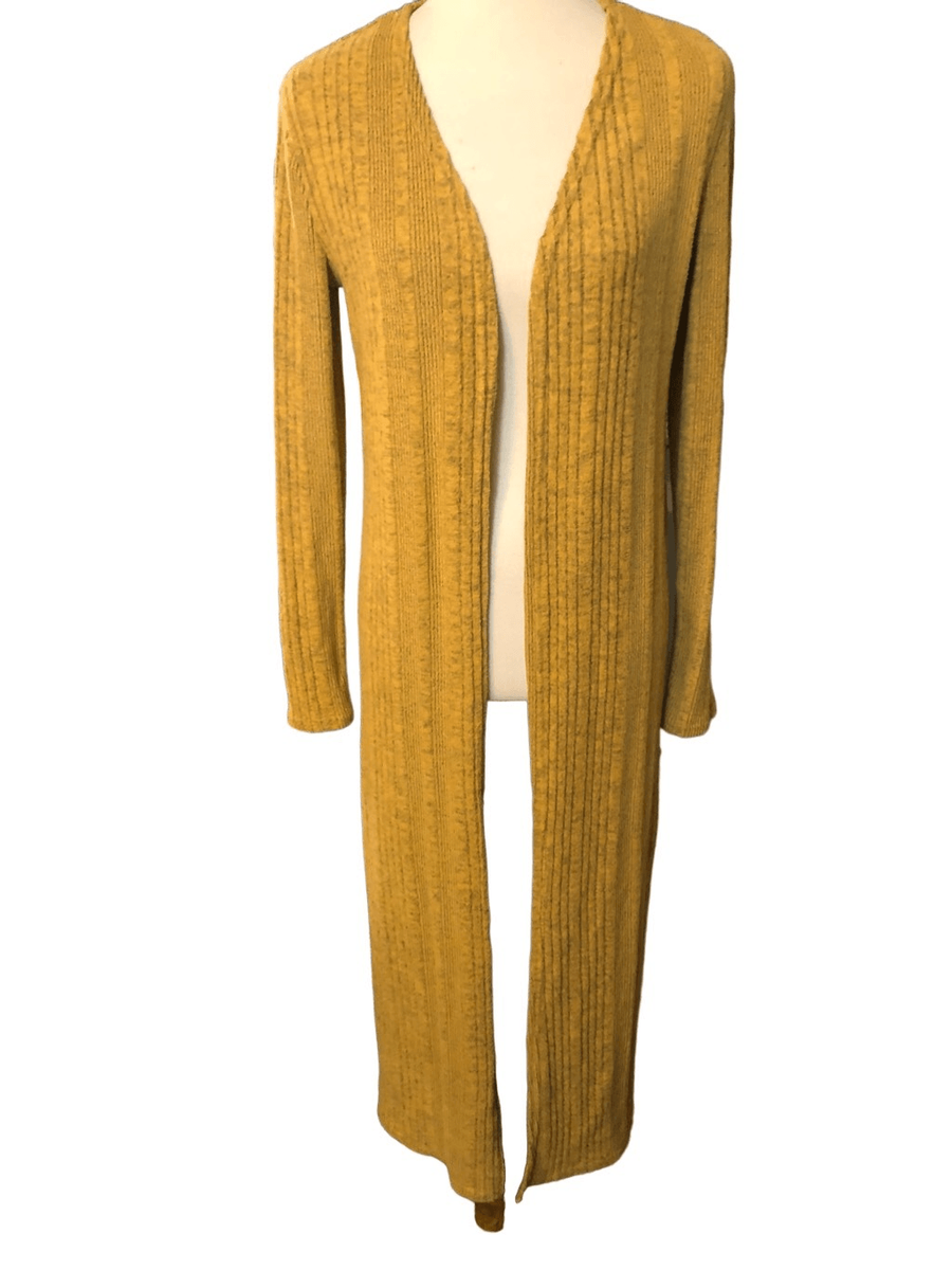 Umgee Mustard Yellow Ribbed Knit Open Long Cardigan Duster size S