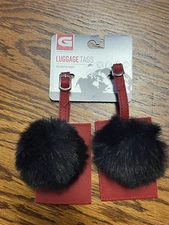 G Force Tags, Luggage Travel, Identify Personalize, Black Puff Ball Pom Set, NWT