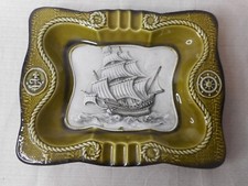 Cenicero de cerámica barco goleta náutica 3D flecha años 60 verde Japón 10,75x8,5 mar
