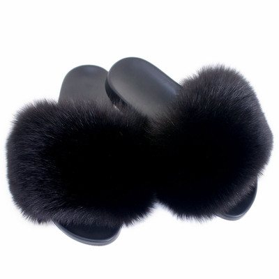 Genuine Black Fox Fur Slides NEW Slippers With Natural Fur Sandals With  Real Fur UK