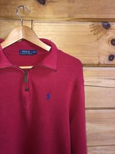 Polo Ralph Lauren Sweater Mens Sz M Red Quarter Zip Pullover Blue Pony