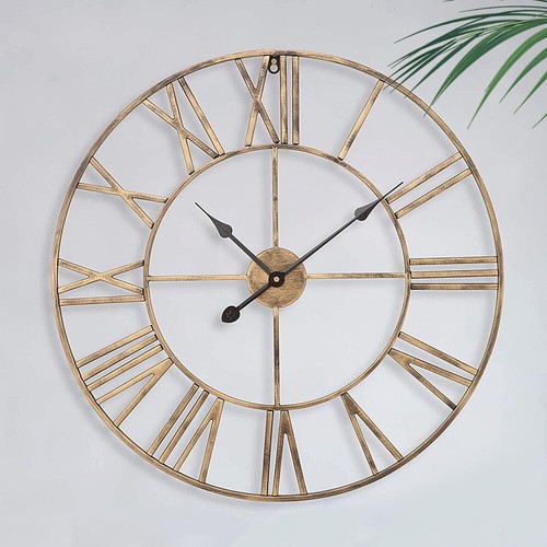 60CM Large Skeleton Metal Roman Wall Clock Big Numerals Giant Open Round Face - Picture 3 of 9