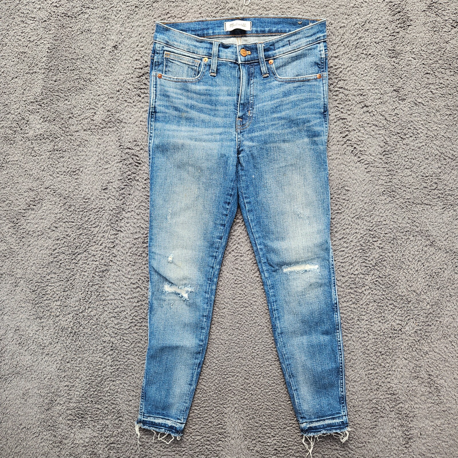 Madewell High-Rise Skinny Jeans Size 27 Blue Fringe Hem 9 Inch