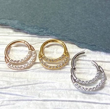 1pc Hinged Segment Ring CNC Set Double Lined CZ Gem Septum Hoop Helix Daith