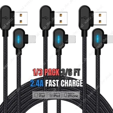90° Right Angle USB Charger Cable Fast Charging Cord For iPhone 13 12 11 8 XR SE