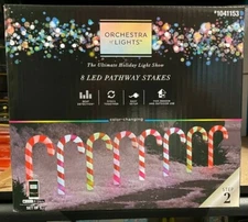 Gemmy Orchestra of Lights 8 Color Changing Candy Cane Christmas Pathway Markers
