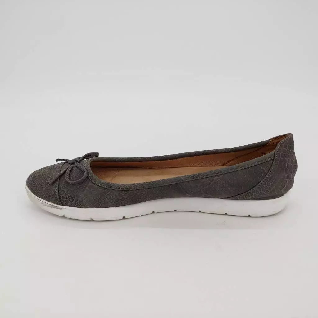 Lifestride Womens Haylee Ballet Flats Shoes Gray Snakeskin Print