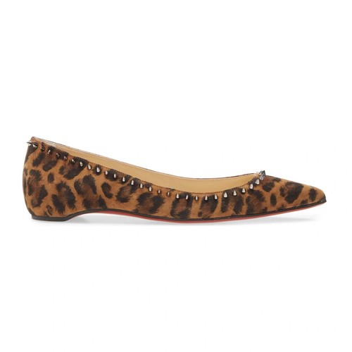 Christian Louboutin Anjalina Flat Leopard Black Brown Spike Pointed Ballerina 38 - Picture 3 of 9