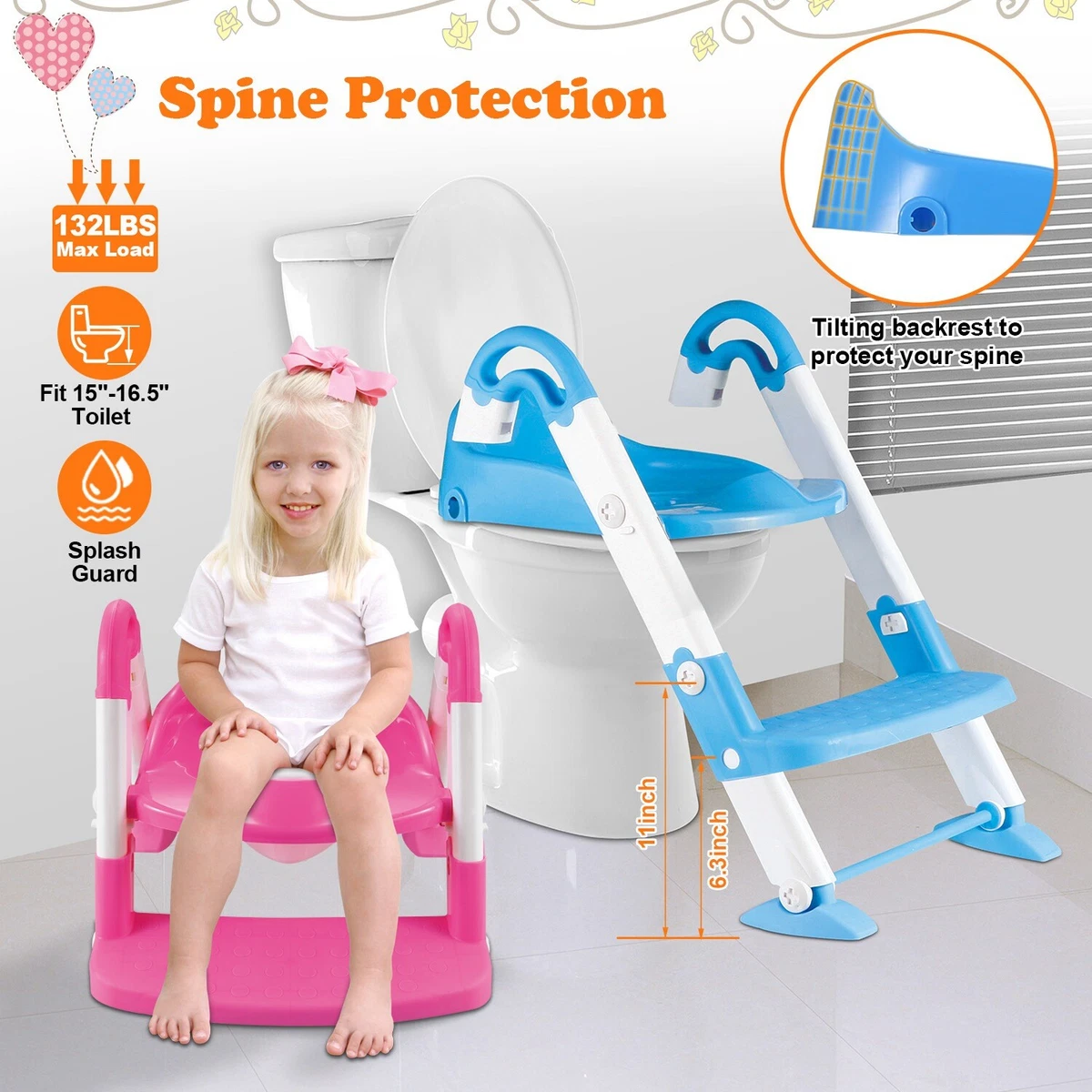 Kids Potty Training Seat with Step Stool Ladder for Child Toddler Toilet Chair A