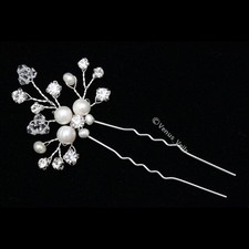2 Pcs Handmade Freshwater Pearls Crystal Rhinestone Bridal Wedding Hair Pins BH0