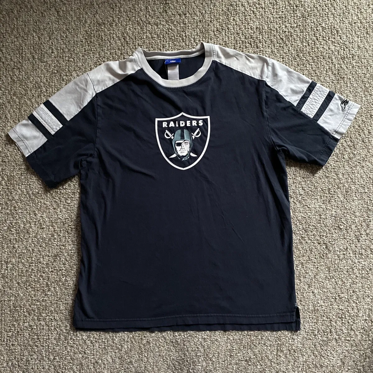 Reebok T Shirt Los Angeles Raiders NFL Mens XL Black Short Sleeve Y2K Retro