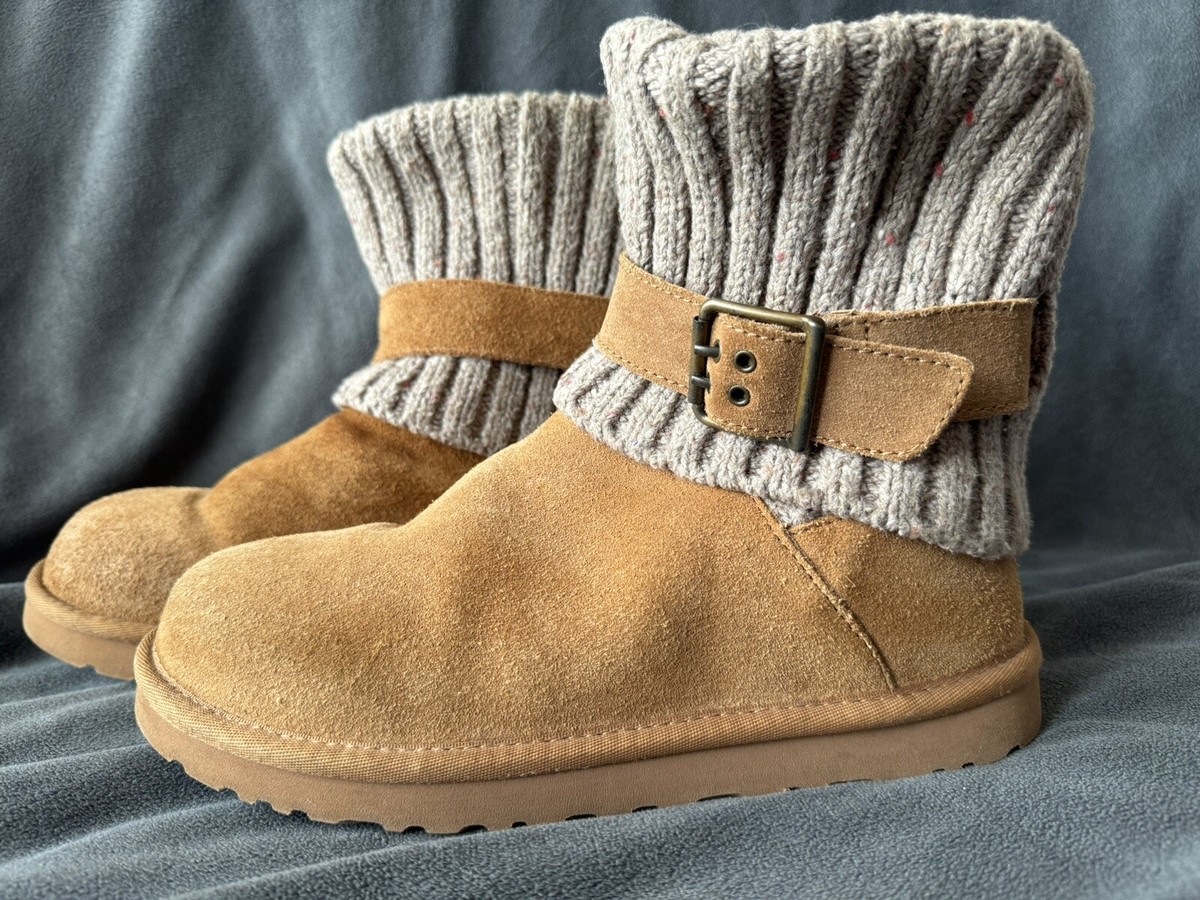 UGG Australia Cambridge Knit Suede Boots Chestnut Brown Women's
