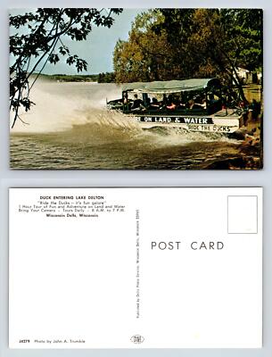 Duck Entering Lake Delton Wisconsin Dells Vintage Postcard Fun Adventure Boat