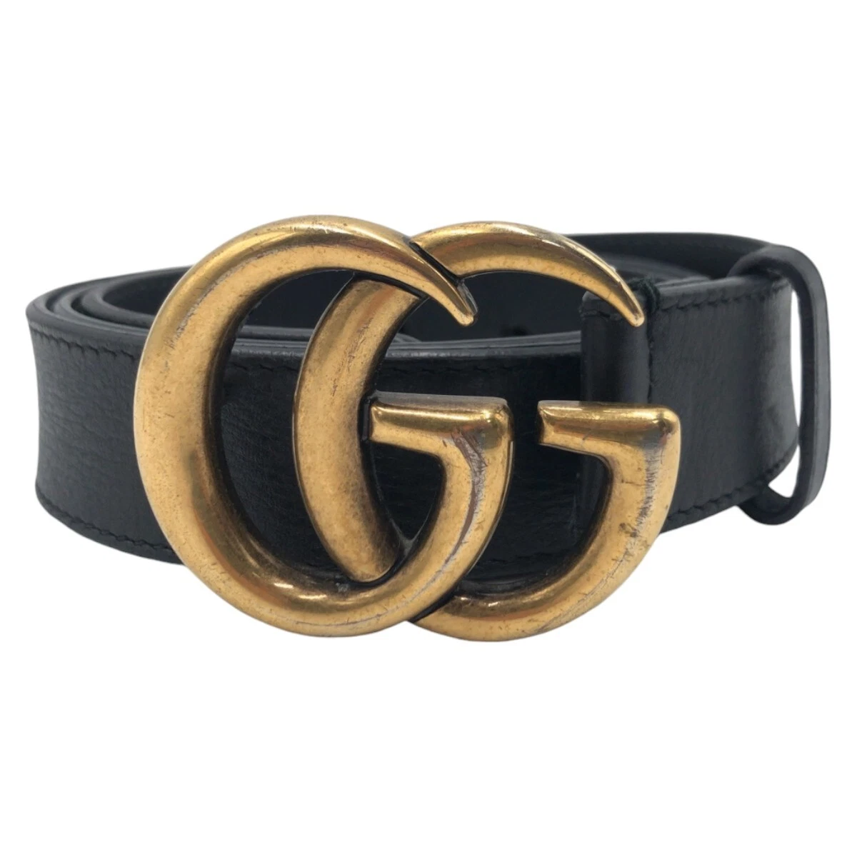 Boucle de ceinture homme GUCCI GG Marmont noir or quincaillerie cuir/métal 414516 AP00T
