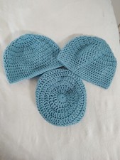 Set 3 Crochet Beanies New Handcrafted Appalachia VA French Blue One Sz Washable