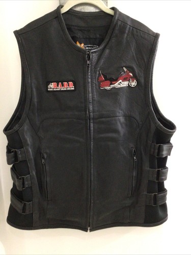 XELEMENT HEAVY LEATHER MOTORCYCLE VEST SIZE 2XL CONCEALED WEAPON POCKETS INSIDE - Picture 9 of 10