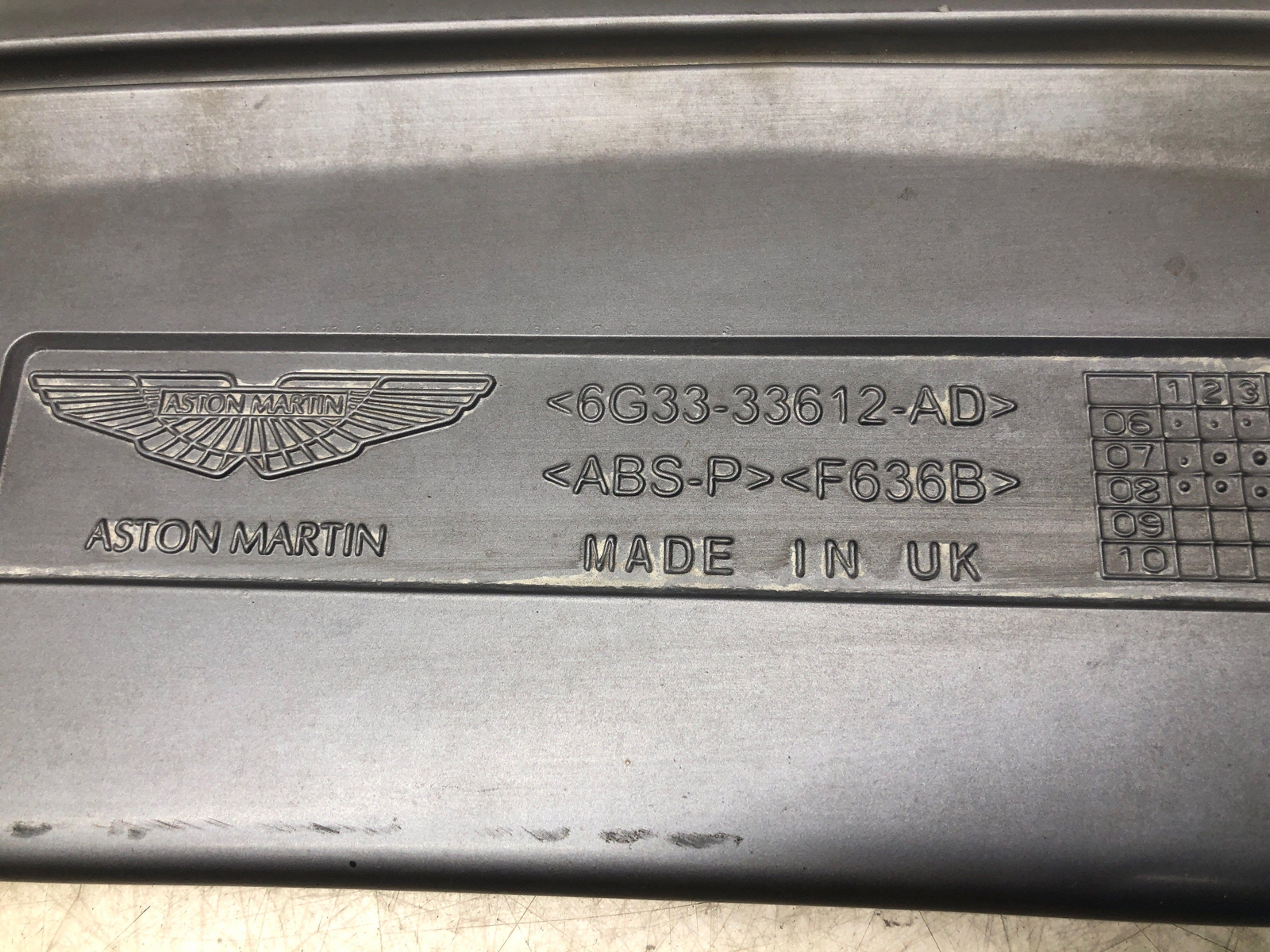 2009 ASTON MARTIN VANTAGE REAR BUMPER DIFFUSER PANEL 6G33-33612-AD OEM