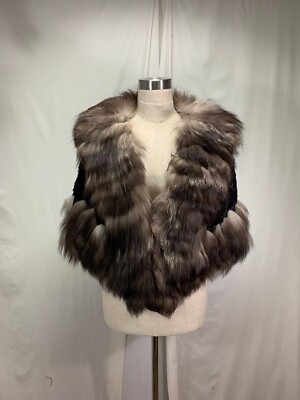 AWESOME ANTICOLD USA BLACK SHEARED MINK FUR CAPE W/SILVER FOX TRIM FREE SHIPPING
